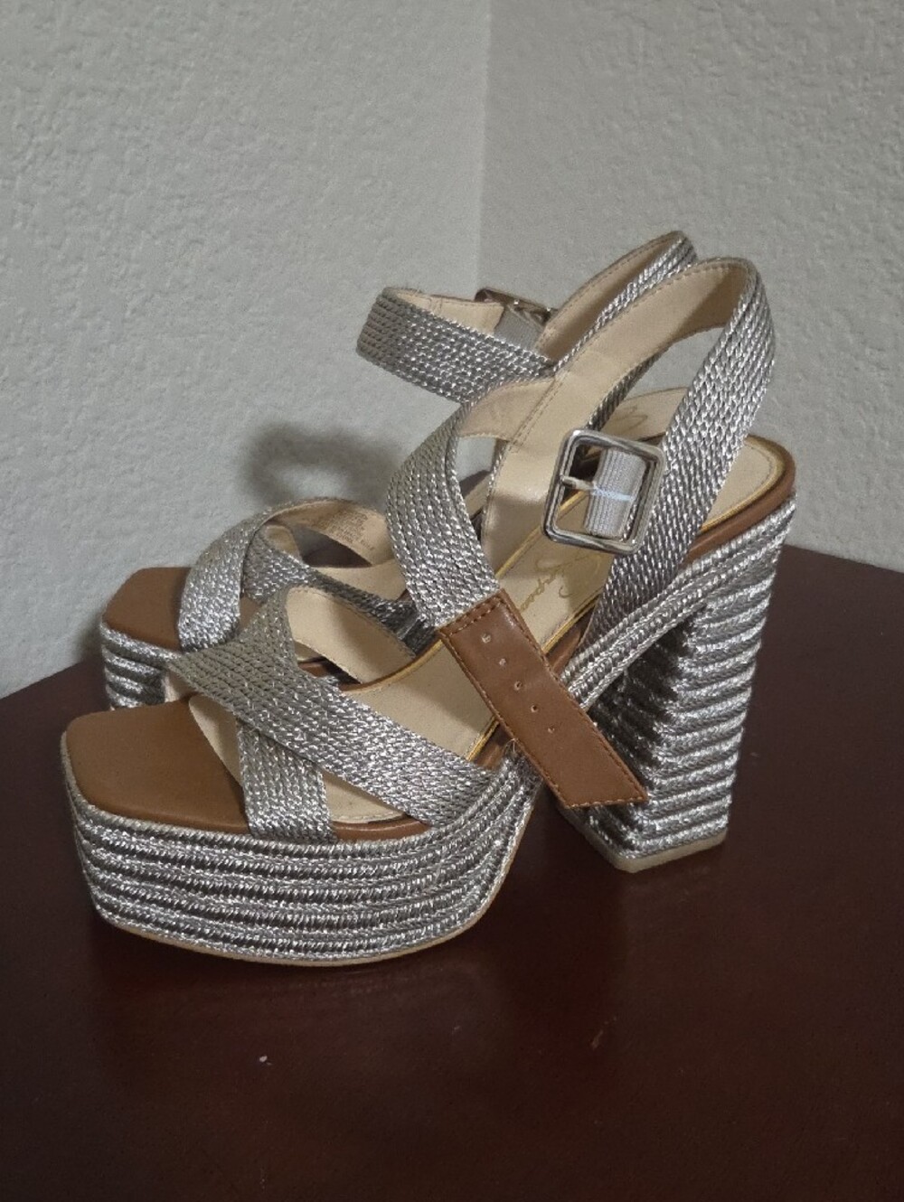 Jessica Simpson Silver Glitter Platform Block Heel Sandals - Picture 3 of 5